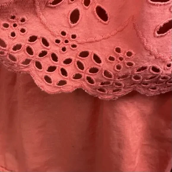 LOFT Ann Taylor Dress Women 2P Mini, Eyelet, Embroidered Peach Coral Lined - Picture 7 of 14